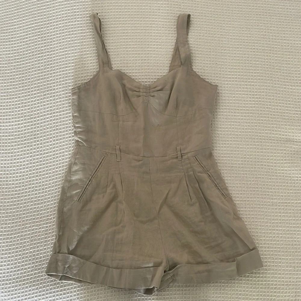 Beige Linen Romper - Picture 1 of 7